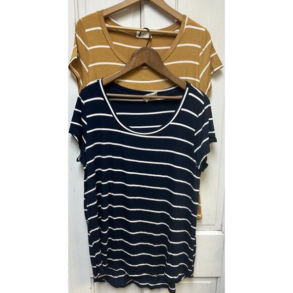Betsey’s Boutique Shop Striped T-Shirt Bundle Navy Mustard Yellow Size XL - Picture 1 of 4